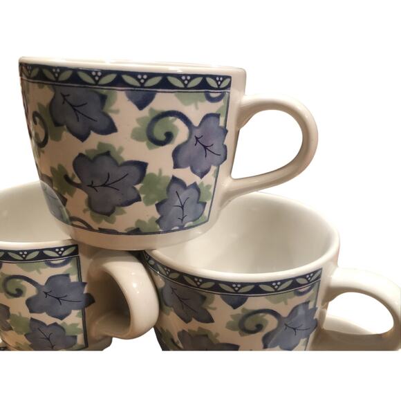 Pfaltzgraff BLUE ISLE Set of SIX 6 Flat COFFEE CUPS blue green leaves EXCELLENT - Picture 3 of 8